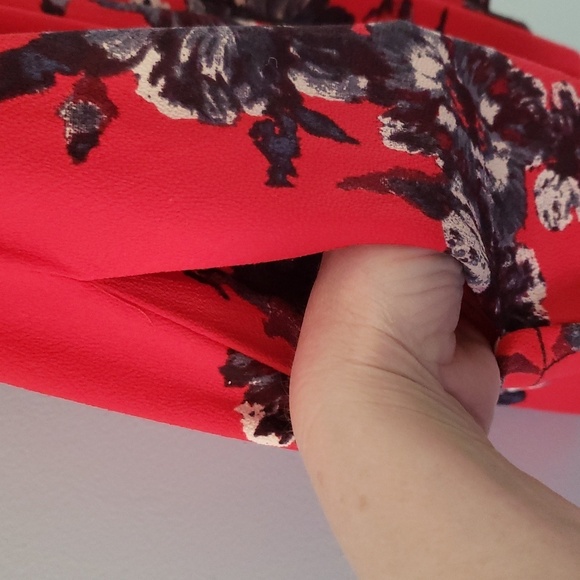 Free People Flutterby Dress 0 Red Floral Halter Fit And Flare Pockets Raw Hem - Picture 16 of 16